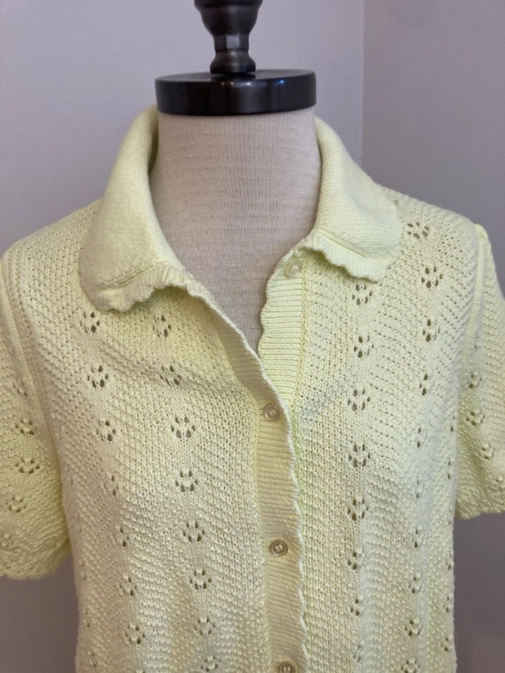 7-21 Free Assembly Lemon Yellow Sweater cardigan Large 12 14 Cotton Collared - Picture 2 of 3